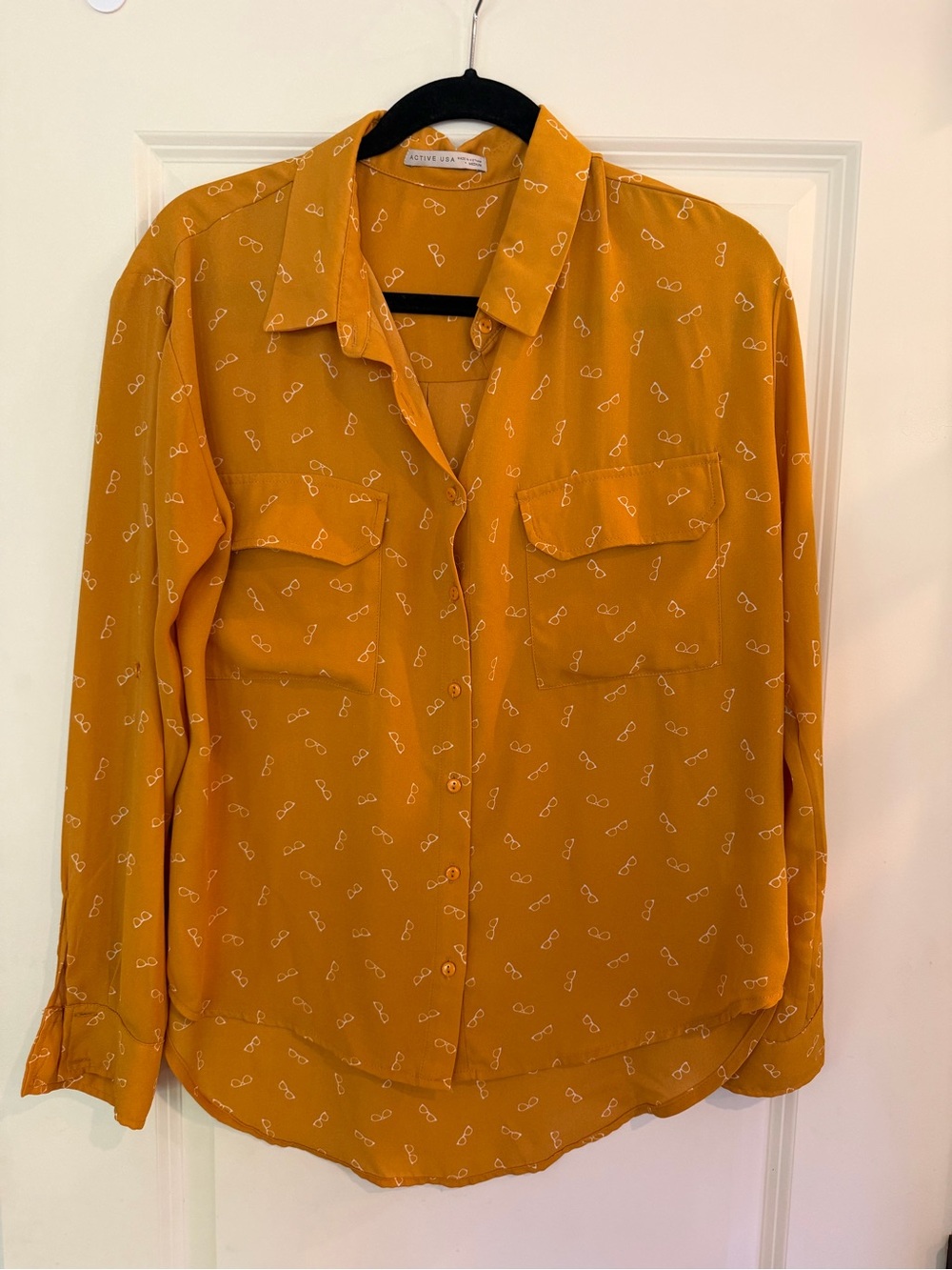 Active USA Mustard Button-Down Shirt with White Print